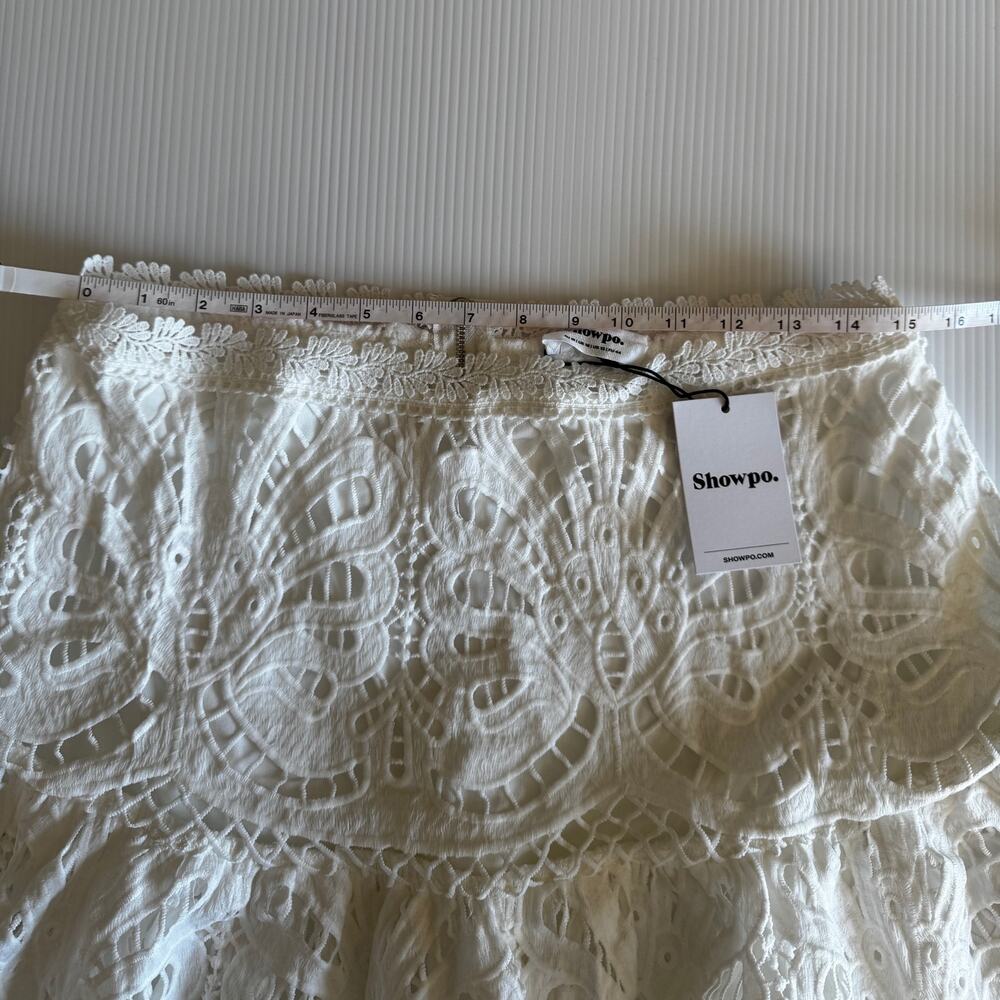 Showpo Kiss Me Softly White Lace Ruffle Mini Skirt US 12 NWT Coquette Boho Fairy - Picture 15 of 16